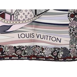 Louis Vuitton-Grey & Multicolor Louis Vuitton 'The World Is Yours' Motif Silk Scarf-Grey