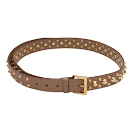 Prada-Brown Prada Studded Leather Belt-Brown