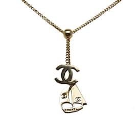Chanel-Silver Chanel CC Yacht Pendant Necklace-Silvery
