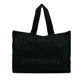 Burberry-Black Burberry Logo Shopper Nylon Tote-Black