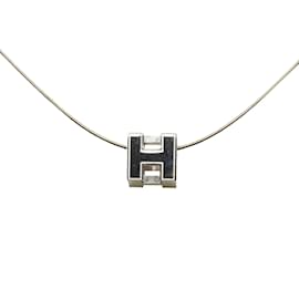 Hermès-Silver Hermes Cage d'H Cube Necklace-Silvery