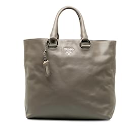 Prada-Gray Prada Soft Calf lined Zip Tote Bag-Other