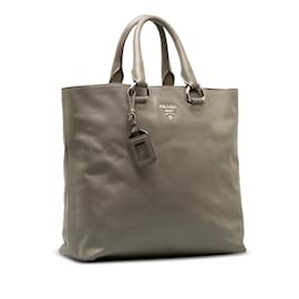 Prada-Gray Prada Soft Calf Double Zip Tote Bag-Other