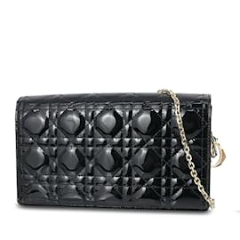 Dior-Black Dior Cannage Patent Lady Dior Wallet On Chain Crossbody Bag-Black