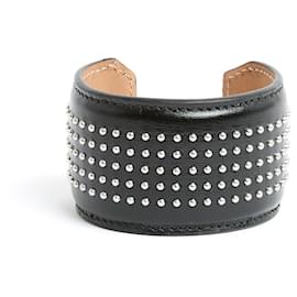 Alaïa-Alaïa-Armband aus schwarzem Leder, silberne Schneckenmanschette-Schwarz,Silber