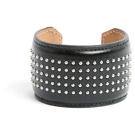 Alaïa Bracelet Black Leather Silver Snails Cuff Black Silvery