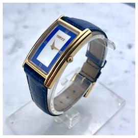 Gucci-Relógio original Gucci 2600M Senhoras/relógio de pulso masculino azul-Dourado