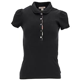 Burberry-Polo Burberry con maniche a sbuffo in cotone nero-Nero