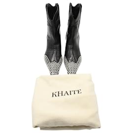 Khaite-Khaite Dallas Crystal-Embellished Ankle Boots in Black Leather-Black