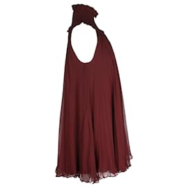 Autre Marque-Caroline Constas Turtleneck Halter Mini Dress in Burgundy Silk-Dark red