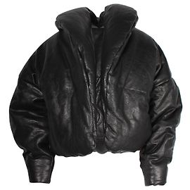 Saint Laurent Cassandre Pufferjacke aus schwarzem Lammleder Schwarz