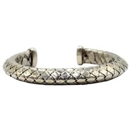 Bottega Veneta-Bottega Veneta Intrecciato Cuff Bracelet in Silver Metal-Silvery,Metallic