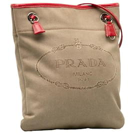 Prada-Prada Canapa Logo Crossbody Bag Bolsa Crossbody de lona em bom estado-Bege