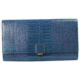 Smythson Clutch de viagem em pele de crocodilo azul Azul