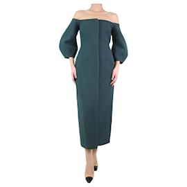 Gabriela Hearst-Green off-shoulder puff sleeve midi dress - size-Green