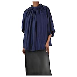 Roksanda-Top de seda azul escuro com gola redonda - tamanho UK 8-Azul