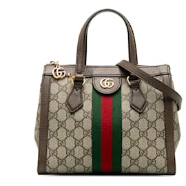 Gucci-Gucci Brown Small GG Supreme Ophidia Satchel-Marrone,Beige