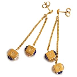Louis Vuitton-Louis Vuitton Gold Crystal Gamble Drop Earrings-Golden