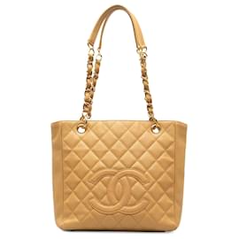 Chanel-Chanel Brown Caviar Petite Shopping Tote-Brown,Beige