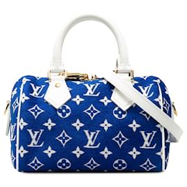 Louis Vuitton-Louis Vuitton Blue Monogram Velvet Speedy Bandouliere 20-Blue