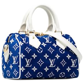 Louis Vuitton-Louis Vuitton Blue Monogram Velvet Speedy Bandouliere 20-Blue