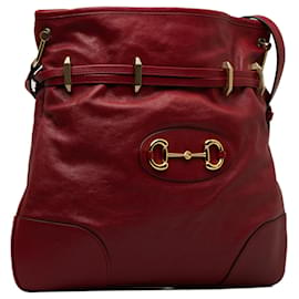 Gucci-Gucci Red Horsebit 1955 Drawstring Crossbody Bag-Red