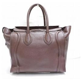 Céline-Mini Leather Luggage Tote Bag 165213-Brown