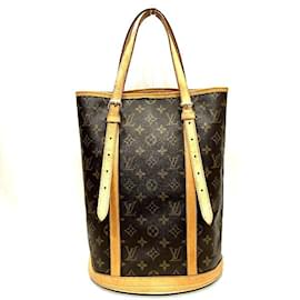 Louis Vuitton-Louis Vuitton Monograma Balde GM Sacola de lona M42236 em boa condição-Marrom