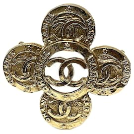 Chanel-Broche con marco de flores CC-Dorado