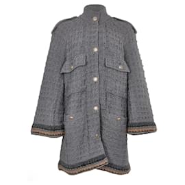 Chanel-Cappotto oversize in maglia con bottoni CC-Grigio