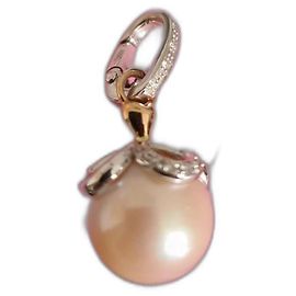 Autre Marque Perlenanhänger mit Diamanten aus Weißgold Beige