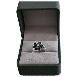 Autre Marque Anillo flor de oro blanco 18 Cts Azul