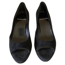 Pierre Hardy Black Deerskin Open Toe Pumps Black