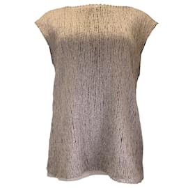 Autre Marque-Brunello Cucinelli Taupe Sequined Silk Lined Knit Top-Brown