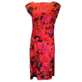 Dries van Noten Rosso / Abito longuette in cotone stampato multi floreale nero Multicolore