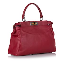 Fendi-Bolso satchel mediano Fendi Peekaboo de cuero rojo-Roja