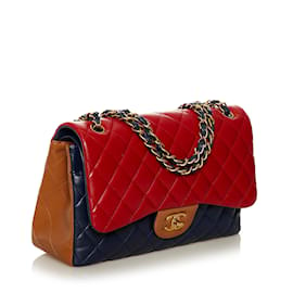 Chanel-Sac à rabat doublé Chanel Tricolor Medium Classic rouge-Rouge