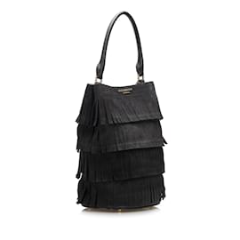 Burberry-Black Burberry Suede Fringe Bucket Bag-Black