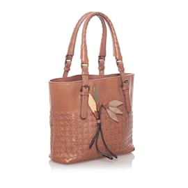 Bottega Veneta-Brown Bottega Veneta Intrecciato Leather Handbag-Brown