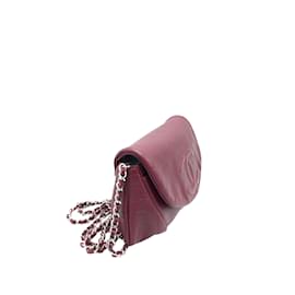 Chanel-Portafoglio rosso Chanel in pelle di caviale mezza luna su borsa a tracolla con catena-Rosso
