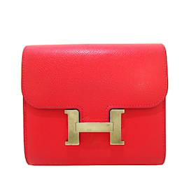 Hermès-Carteira Compacta Hermes Epsom Constance Vermelha-Vermelho