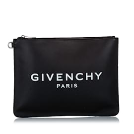 Givenchy-Bolsa clutch preta com logotipo Givenchy em couro-Preto