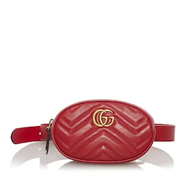 Gucci-Bolsa com cinto de couro vermelho Gucci GG Marmont Matelasse-Vermelho