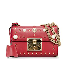 Gucci-Bolsa de ombro com cadeado vermelho Gucci Pearl Studded-Vermelho