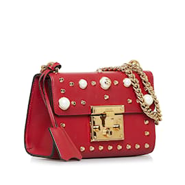 Gucci-Red Gucci Pearl Studded Padlock Shoulder Bag-Red