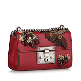 Gucci-Red Gucci Small Embroidered Padlock Crossbody-Red