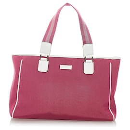 Gucci-Rosafarbene Gucci-Web-Canvas-Einkaufstasche-Pink