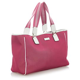 Gucci-Rosafarbene Gucci-Web-Canvas-Einkaufstasche-Pink