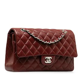 Chanel-Burgundy Chanel Medium Classic Caviar Double Flap Shoulder Bag-Dark red