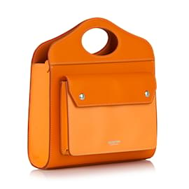 Burberry-Orange Burberry Mini Leather Pocket Tote Satchel-Orange